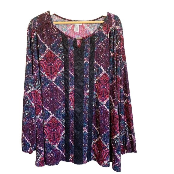 Catherines Patchwork Paisley Top Size 3X 26/28W Lace Middle Panel Whimsigoth - Picture 1 of 8